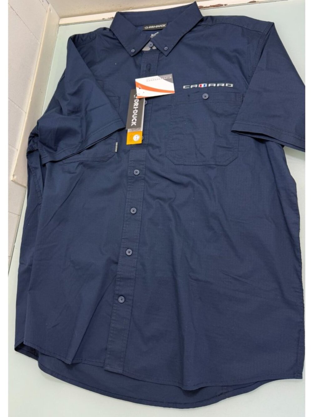 Chevy Camaro Fishing Utility Shirt Mens 2XL XXL Ripstop Navy Short Sleeve Vented